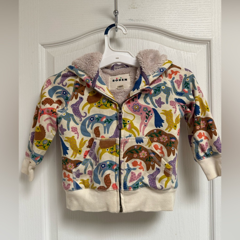 Mini Boden Fur Lined Hoodie 2-3 Yr
